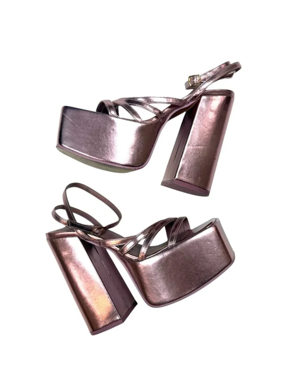 Steve Madden Thorne Platform Sandals Size 6 Metallic Pink Chunky Heel Square Toe